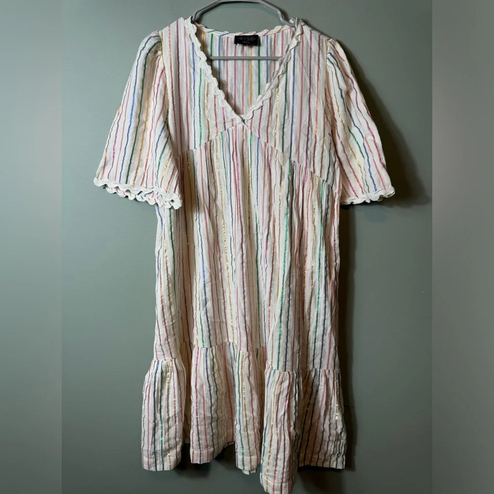 WYSE London Women’s Elise Stripe Shimmer Dress - Ecru/Multi Size 2 US 6